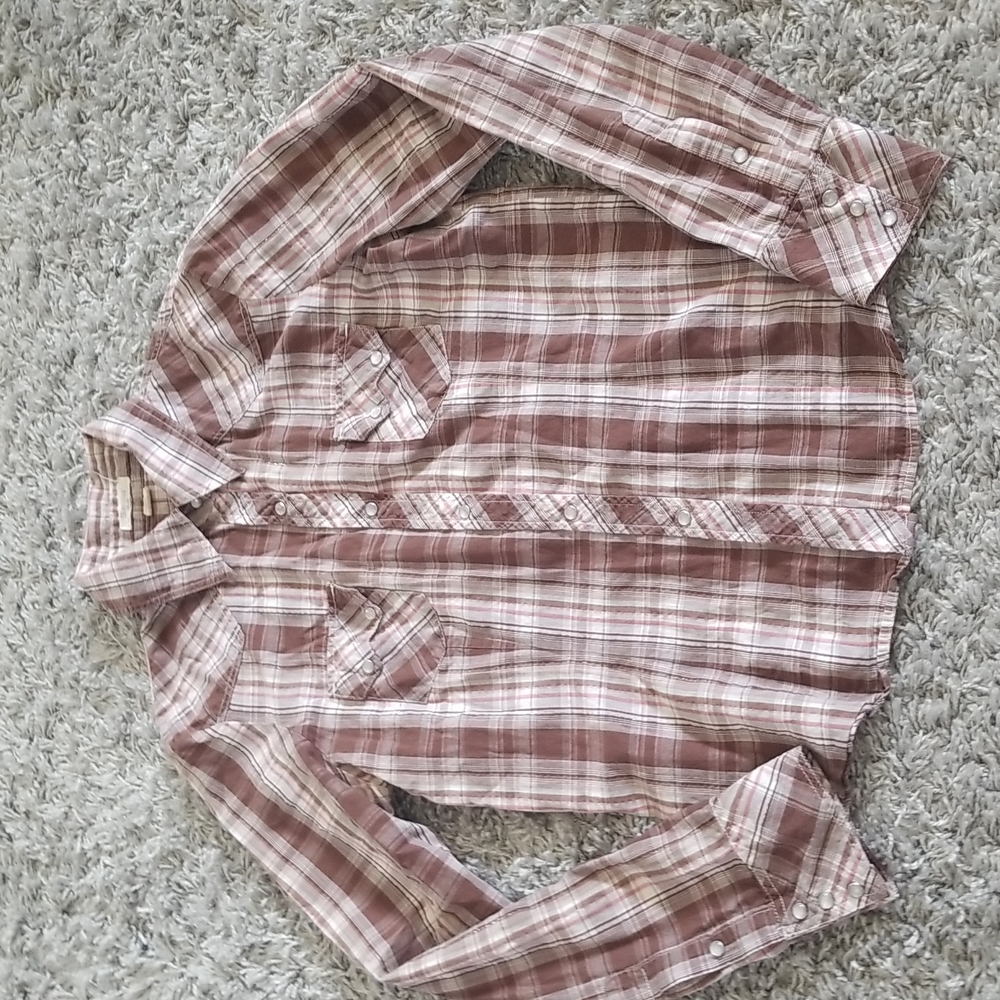 (M) Bluenotes Western Prairie Plaid Rodeo Shirt Metallic Farmhouse Classic